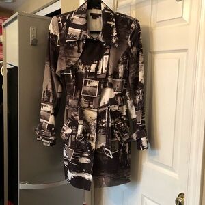 🇨🇦Simon Chang Black & White Paris themed Women's Trench Style Jacket. Size 12